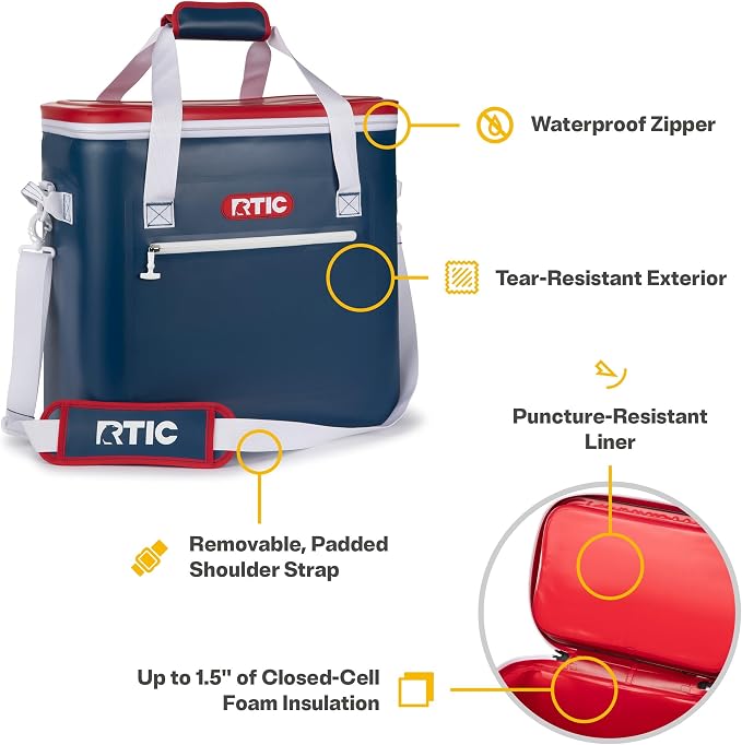 RTIC Ultra-Tough Soft Cooler 50 Can, Insulated Bag Portable Ice Chest Box for Lunch, Beach, Drink, Beverage, Travel, Camping, Picnic, Car, Trips, Floating Cooler Leak-Proof with Zipper