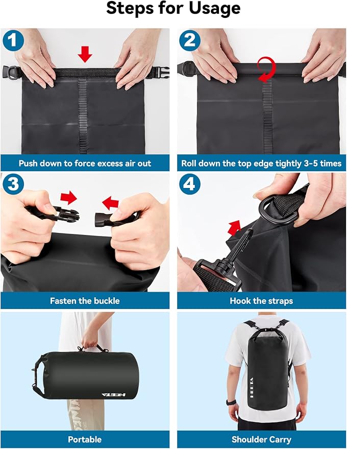 HEETA Waterproof Dry Bag for Women Men, 5L/10L/20L/30L/40L Roll Top Lightweight Dry Storage Bag Backpack with Emergency Whistle for Travel, Kayaking, Boating, Camping, Beach, Cruise Ship Essentials