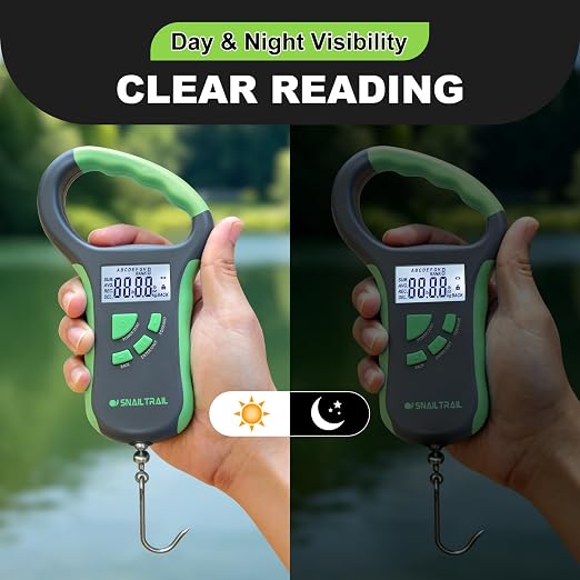 SNAIL TRAIL 8 Storage Bins Digital Fishing Scale & 4.6'' Lip Gripper, Backlit LCD Display, Multi-Mode(LB, OZ/LB & KG), Ergonomic Handle, 50 lbs Tournament Bass Fish Weigher for Anglers