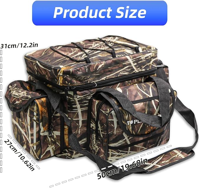 Fishing Tackle Bag for Saltwater or Freshwater, Water-Resistant 3600 Tackle Box Bag, Fishing Bags for men 19.68 * 11.81 * 9.84in Camouflage Color