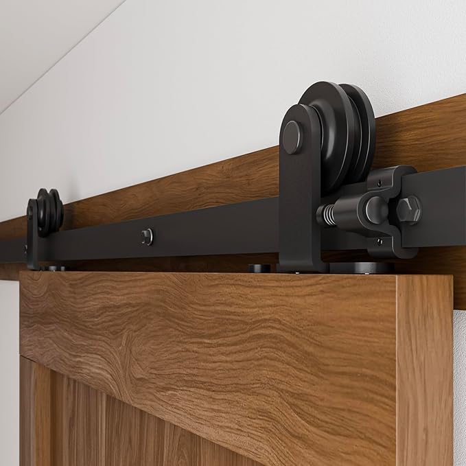 CCJH 5FT Sliding Barn Door Hardware Kit, Heavy Duty, Smoothly and Silently, Easy to Install, Fit 30" Width Single Door Panel, T-Shaped Style Black