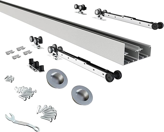 JUBEST 5FT/60 Heavy Duty Bypass Door Hardware with Soft Close Mechanism, Sliding Closet Door Hardware Set for 2 Door System, Smoothly and Quietly, Fit Door Thickness 1 3/8" or 1 3/4", Easy to Install