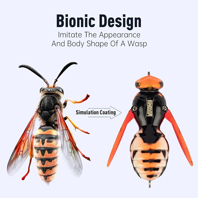 Kingdom Wasp Craw Bait Insect Bionic Floating Fishing Lures Swimbaits Hard Artificial Baits Lure for Freshwater and Saltwater Bass Carp Pike Walleye Fishing ABS Material Carbon Steel Three Book Hook