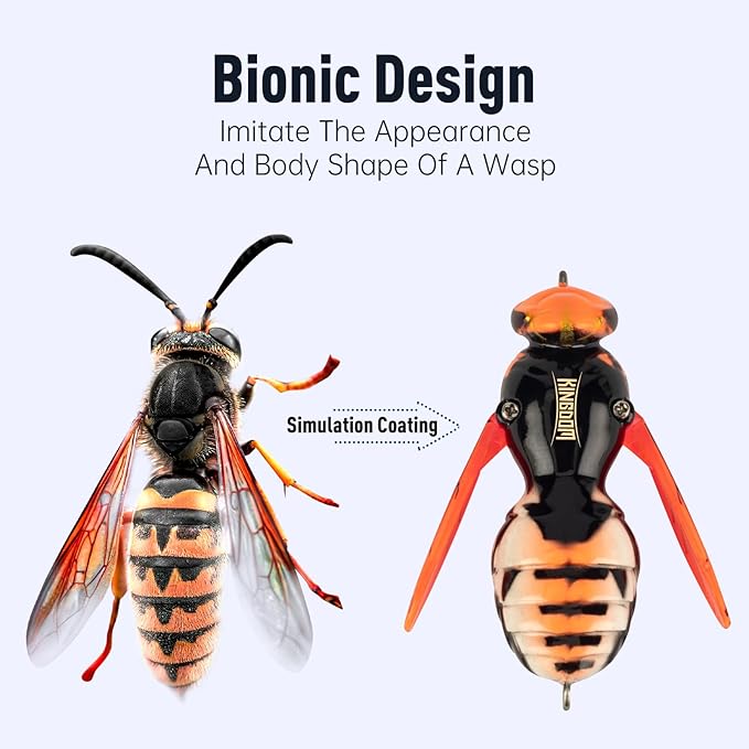 Kingdom Wasp Craw Bait Insect Bionic Floating Fishing Lures Swimbaits Hard Artificial Baits Lure for Freshwater and Saltwater Bass Carp Pike Walleye Fishing ABS Material Carbon Steel Three Book Hook