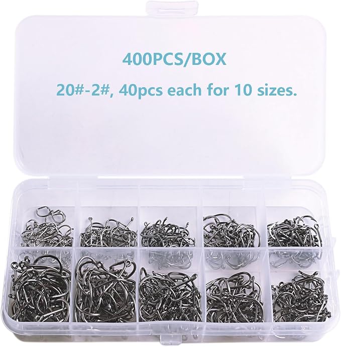 Dyxssm Small Fishing Hooks for Freshwater, 1000pcs 600pcs 400pcs Trout Fish Hook Set, 10 Sizes #2-#20