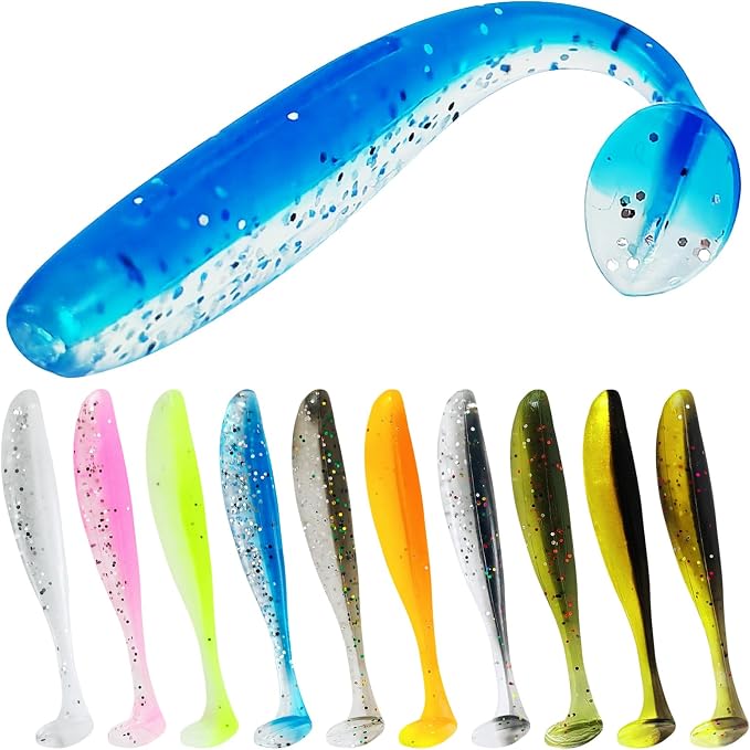 Soft Fishing Lures Kit Paddle Tail Swimbaits Plastic Worms Set Mixed Color Minnow Jerkbait Bass Lure Baitsfor Trout,Walleye,Crappie