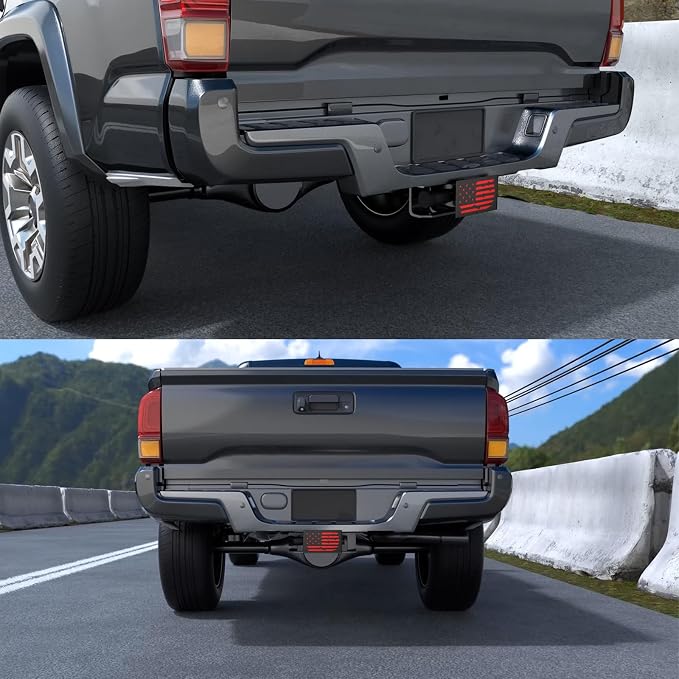 Heavy Duty Hollow Out American Flag Metal Trailer Hitch Cover for 2-inch Receiver (with 5/8-inch Pin Dia Anti-Theft Hitch Lock, Black&Red)