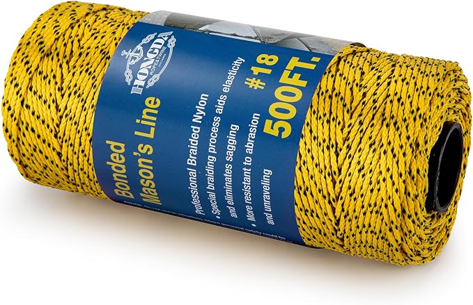 HONGDA Professional Masonry String Lines, 500 Feet #18 Bonded Braided Nylon Mason Line, Durable and Versatile String for Masonry, Construction, Gardening, and DIY Projects, Yellow with Black Spots