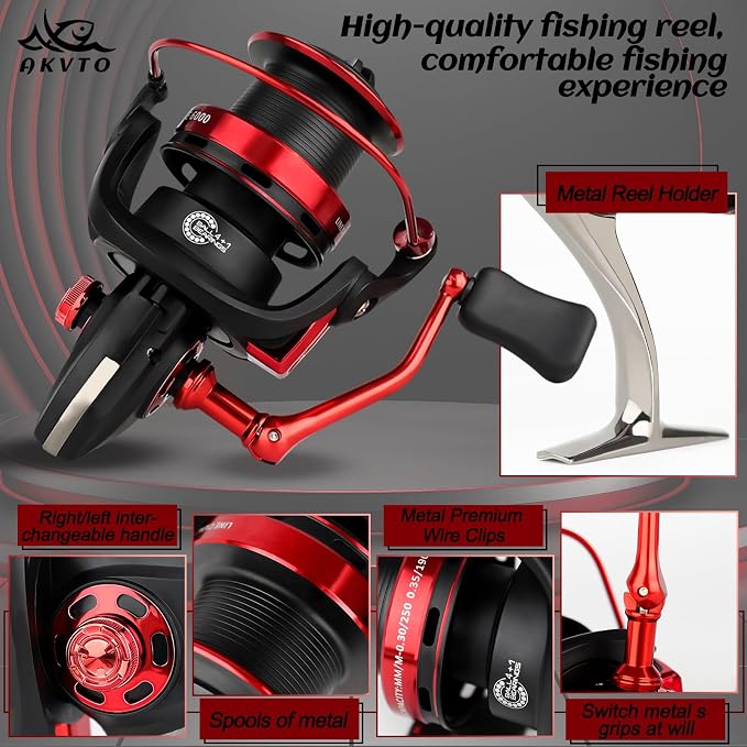 DE-6000 Spinning Reel – 4+1 Precision Ball Bearings, 5.2:1 Gear, Instant Anti-Reverse, CNC Rubber Knob Handle, Forged Aluminum Spool, Reversible Handle – Fresh & Saltwater