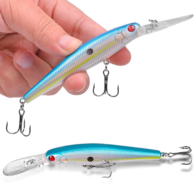 Fishing Lures Kit 10pcs Hard Bait Minnow Deep Diving Swimbait Life-Like Walleye Lures for Bass Trout Pike Freshwater Saltwater Fishing Bait