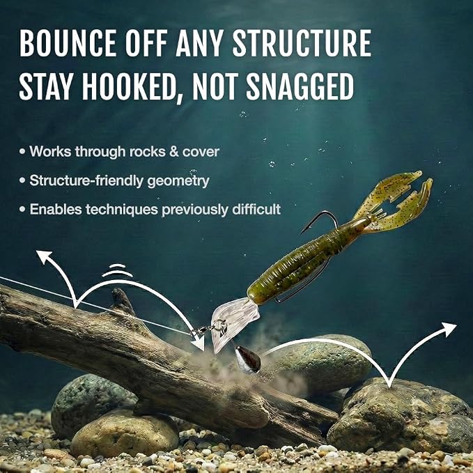 Headbanger BottomRocker Deep Diving Jig Head – Weedless Swimbait Head for Craws & Creature Baits – Patented Action Lip Prevents Rising – Texas Rig Bass Lure – 3/8 oz & 1/2 oz