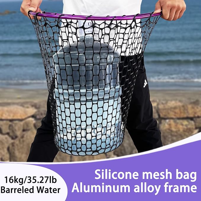 Telescoping Metal Lock Fishing Net with Handle Red Green 64" 52" Rubber Fish Net - Adjustable Length Lightweight Foldable Large Big Collapsible Extendable Fishing Net