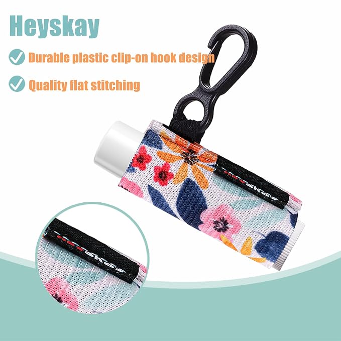 HEYSKAY 5PCS Lip Balm Holder Sleeves Keychain Compact Clip On Lipstick Holder Chapstick Holder Lip Gloss Holder Keychain Chapstick Elastic Sleeves, Flowers