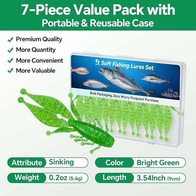 Clearance Bionics-Designed Durable Soft Plastic Fishing Lures Kit with Bonus Accessories, 3/4/5/6 Inch, 9-Type Lifelike Swimbaits in One Gear Set Included Tackle Box for Bass