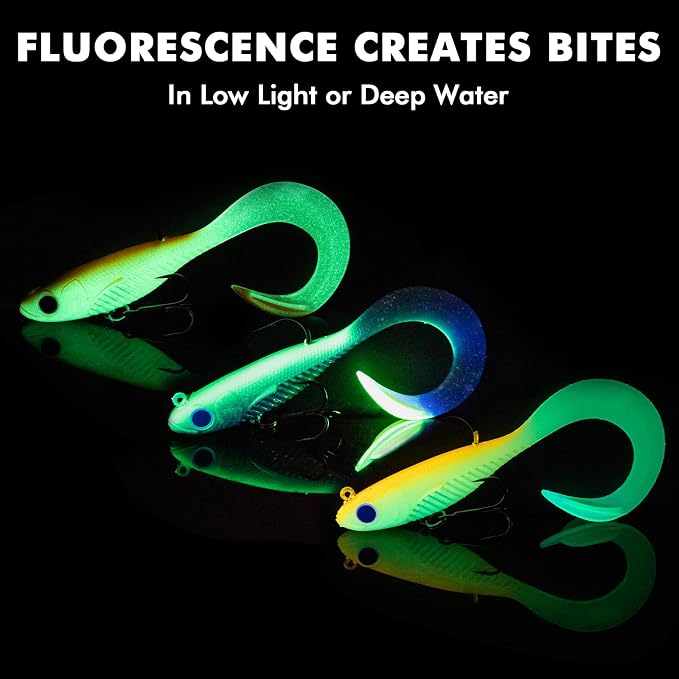 TRUSCEND Duramax Pre-Rigged Fishing Lures with BKK Jig Hooks, 10X Tear-Resistant TPE Soft Swimbaits for Bass Striper Trout Crappie Walleye Grouper, Lifelike Fishing Baits for Saltwater and Freshwater