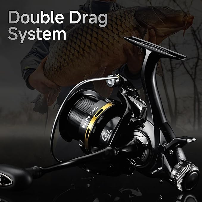 HAUT TON Battle Carp Fishing Reel, 4+1 BB Carbon Fiber Drag Spinning Reels for Saltwater Freshwater Fishing, 26.5 Lbs Powerful Max Drag Baitfeeder Fishing Reels