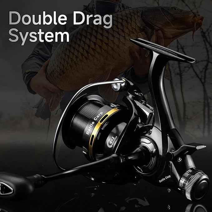 HAUT TON Battle Carp Fishing Reel, 4+1 BB Carbon Fiber Drag Spinning Reels for Saltwater Freshwater Fishing, 26.5 Lbs Powerful Max Drag Baitfeeder Fishing Reels