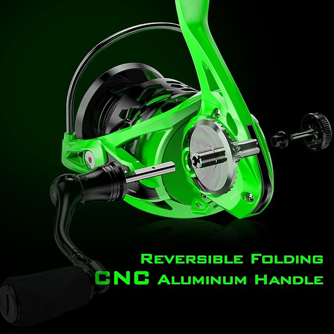KastKing Zephyr Spinning Reels – 7+1/6+1 BB – Carbon Fiber Drag – Stainless Steel Shaft – Aluminum & CNC Spool – Black/Green/Orange – Sizes 500/1000 SFS – ICE Fishing Ready Reels!