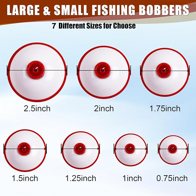 Fishing Bobbers Hard ABS Bobbers Snap-on Fishing Floats Push Button Round Buoy Float Bobbers for Crappie Panfish Walleyes Red and White 0.75"/1"/1.25"/1.5"/1.75"/2"/2.5"
