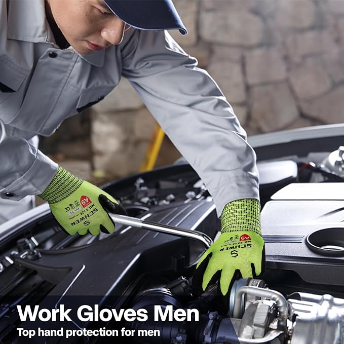 Schwer ProGuard Highest Level Cut Resistant Work Gloves PR3326 for Extreme Protection，ANSI A9 Cut Gloves with Reinforced Thumb, Non Slip, Breathable, Cooling, Durable, Touch-screen, Yellow 1 Pair（XL）