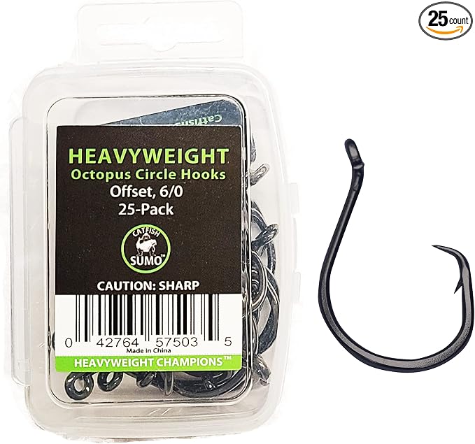 Heavyweight Catfish Hooks - Offset Octopus Circle Hooks - 25 Pack