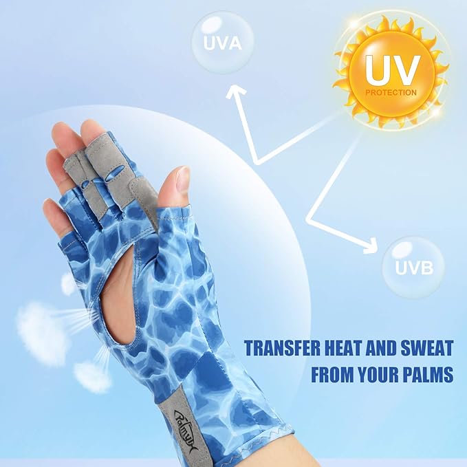 Palmyth UV Protection Fishing Fingerless Gloves UPF50+ Sun Gloves Men Women for Kayaking, Hiking, Paddling, Driving, Canoeing, Rowing