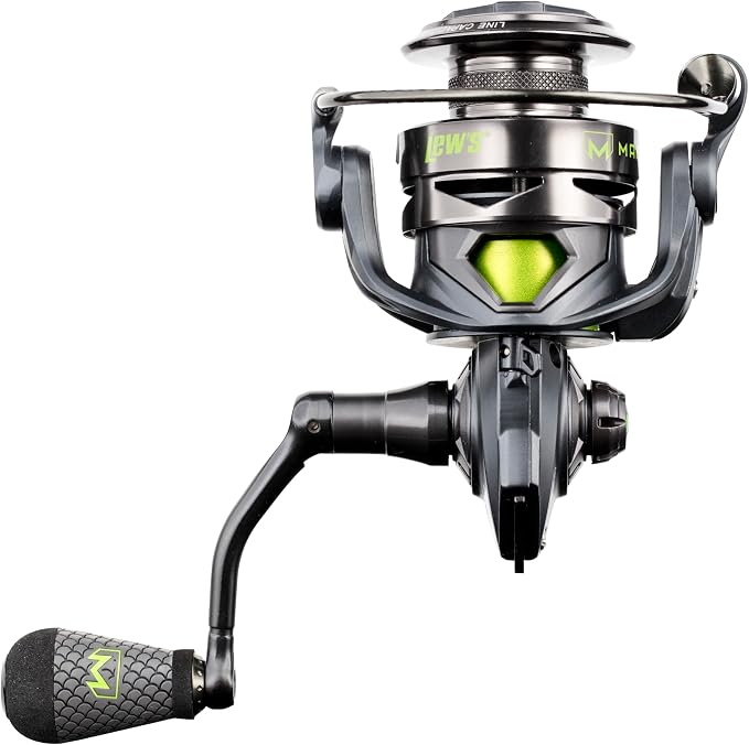 Lew's MACH 2 Spinning Fishing Reel, 6.2:1 Gear Ratio, Right or Left-Hand Retrieve, Aluminum Frame, Premium 10 Stainless Steel Ball Bearings, Black/Green