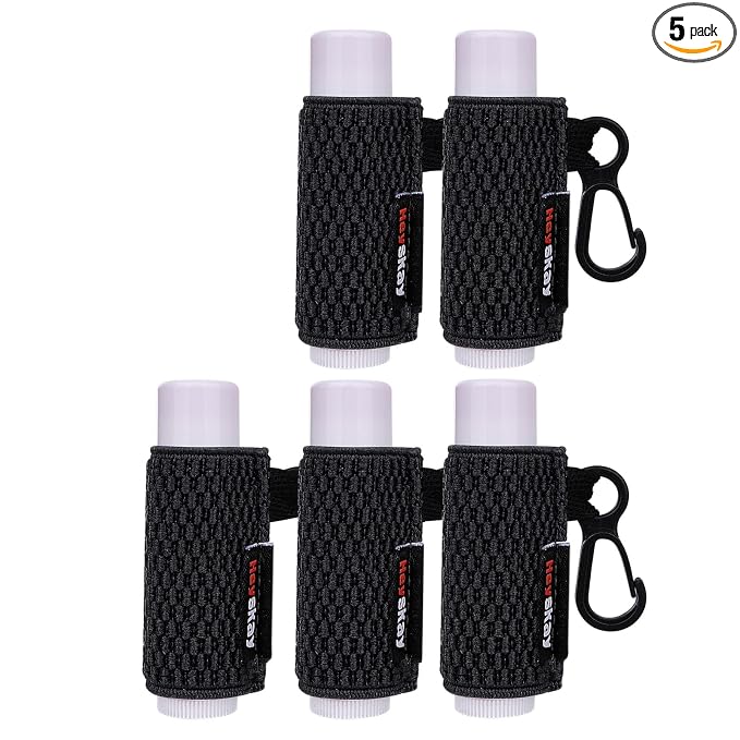 HEYSKAY 5PCS Lip Balm Holder Lipstick Sleeves Keychain Lip Gloss Holder Keychain Chapstick Elastic Sleeves(Black x5)