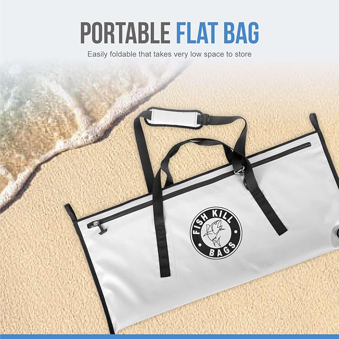 Flat PVC Tarpaulin Insulated Fish Cooler Kill Bag - Waterproof Fishing Cooler Bag with Easy Grip Carry Handles - Portable Soft Cooler - 3 Sizes
