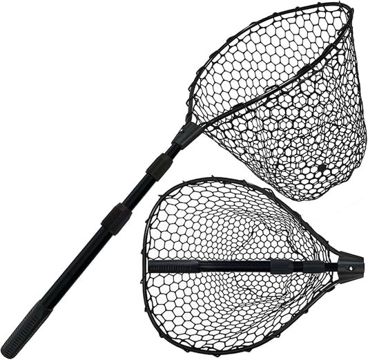 Telescoping Rubber Fishing Net with Handle 64"/46“ Long Silicone Large Fish Landing Net Kayak/Fishpond/Saltwater Extendable Fishing Gear Accessories