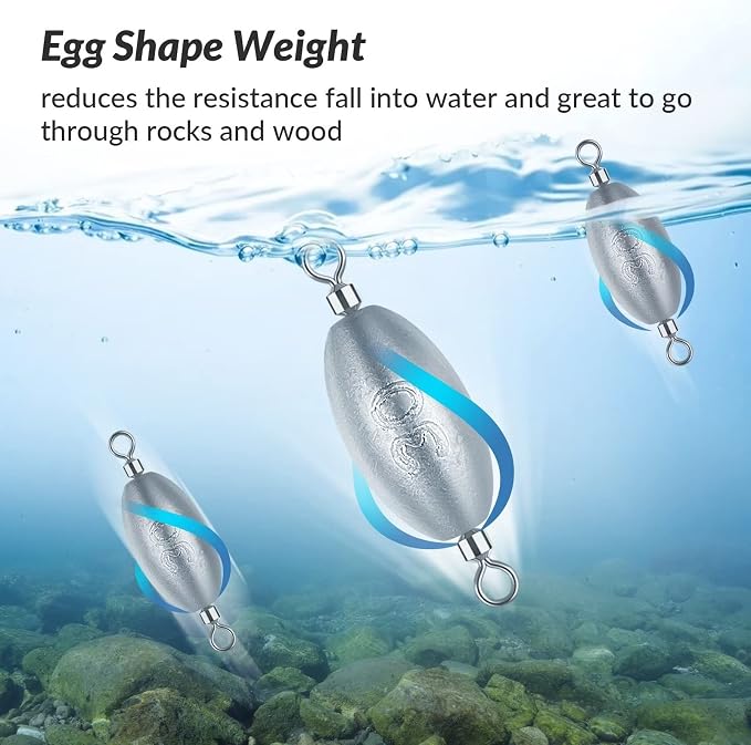 THKFISH Fishing Weights Inline Weights Trolling Sinkers Swivel Weights Quick Set Up Lead Fishing Sinker with Inner Swivel