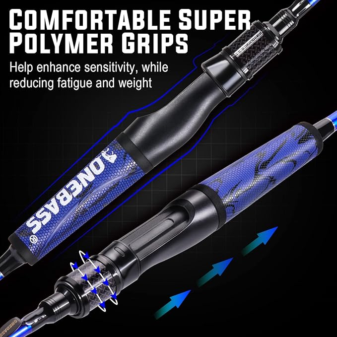 One Bass Fishing Rods,IM7 Graphite Spinning Rod & Casting Rod, 2 Pc Strong Quality Baitcasting Rod with Super Polymer Handle
