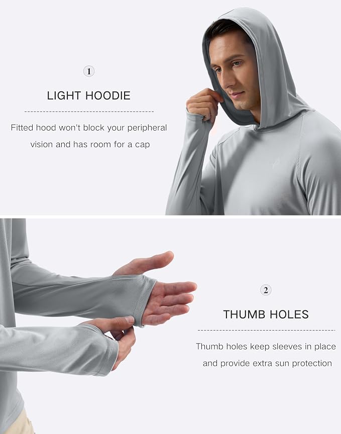 Pudolla Men's Sun Protection Hoodie Shirts UPF 50+ Rash Guard SPF Long Sleeve Fishing Shirt for Men Swim Hiking Boating