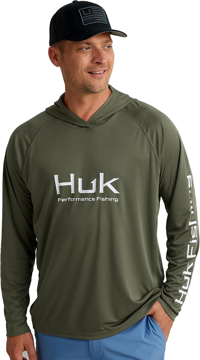 HUK Mens Pursuit Vented Long Sleeve Hoodie, Fishing Shirt with Hood