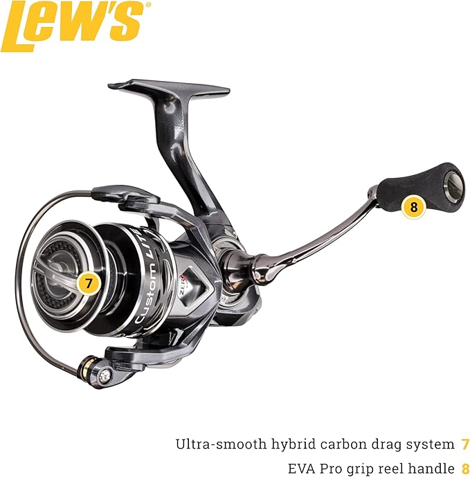 Lew's Custom Lite Spinning Fishing Reel, 10+1 Stainless Steel Ball Bearings, Right or Left-Hand Retrieve, Carbon Grey