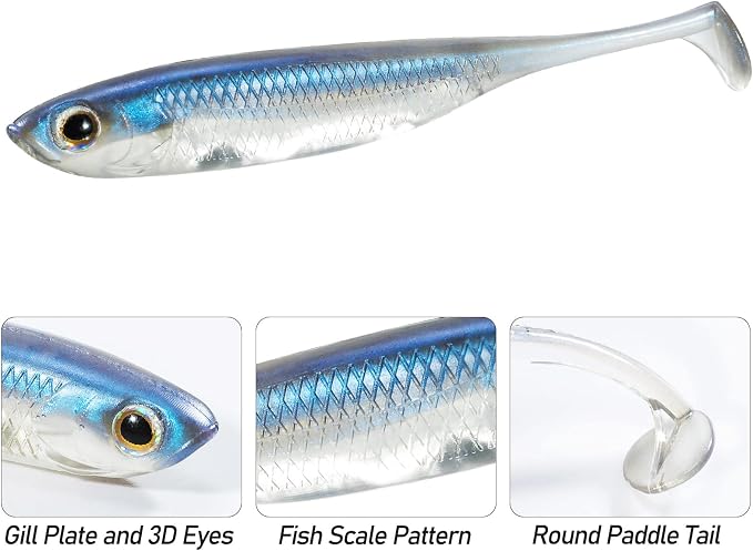 Dr.Fish Paddle Tail Swimbaits, Soft Fishing Lures for Bass Fishing 2.75-4.75 Inches, Freshwater & Saltwater Soft Plastic Baits Swim Shad Bait Minnow Lures Drop Shot
