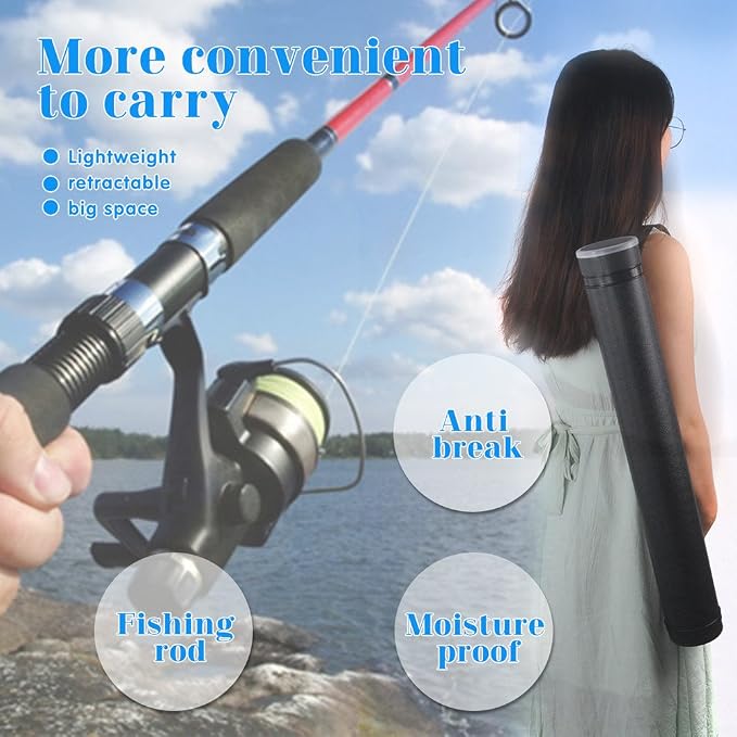 DEWEL Document Tube,Plastic Expanding Poster/Art/Document Storage Tube 24.5 to 40 inches Adjustable with Carrying Strap Waterproof and Light-Resistance Telescoping Carrying Case (Black-Large Size)
