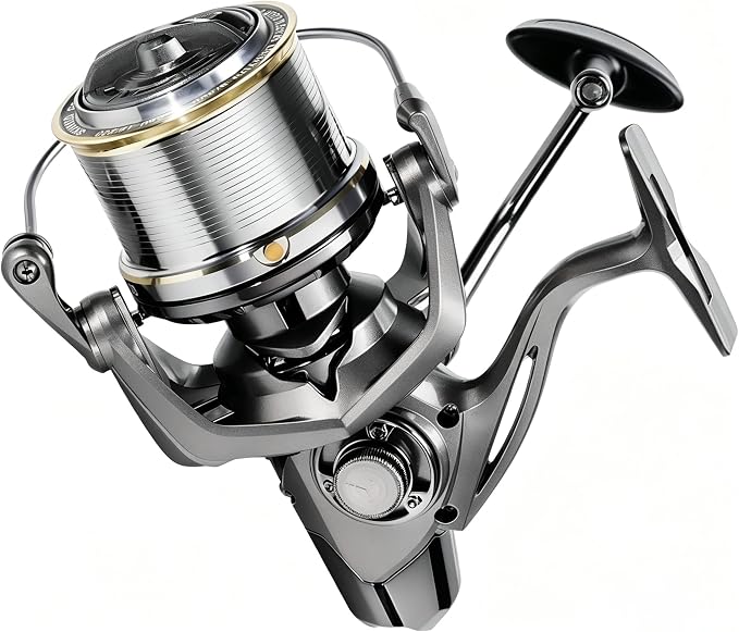 Heavy Duty Spinning Reel Metal Body with CNC Machined Spool 55LB Max Drag 8/10+1 BB Ultra Smooth 4.1/4.6/4.8:1 High Speed Gear Ratio Saltwater Freshwater Fishing Reel for 8000 to 16000 Series