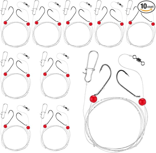 10 Pcs Saltwater Fishing Rigs Fishing Leader Hooks Fish Line Nylon Wire with Hook Gear and Equipment Tackle Kit for Saltwater Bass/Grouper Fish