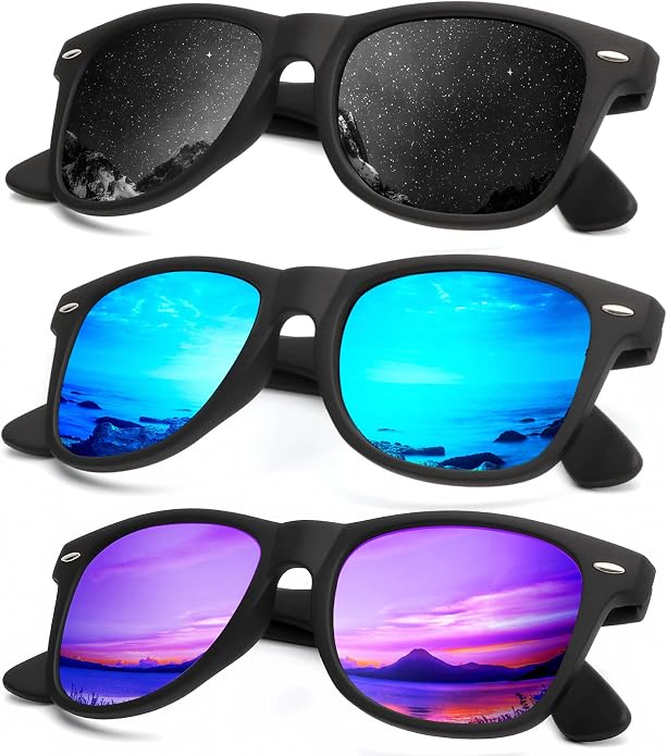 KALIYADI Polarized Sunglasses for Men and Women Matte Finish Sun glasses Color Mirror Lens UV Blocking (3 Pack)