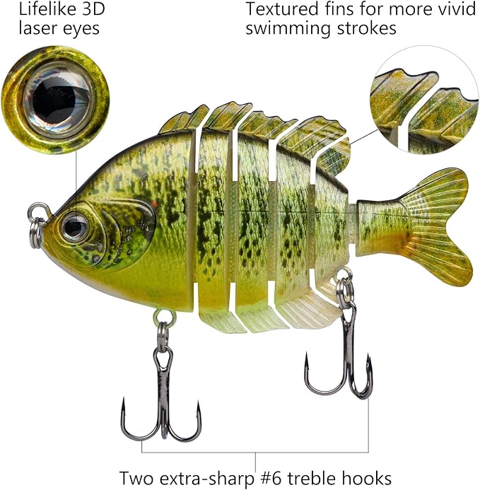 BASSDASH SwimPanfish Multi Jointed Panfish Bluegill Swimbaits Hard Topwater Bass Lures Fishing Lure Crank Saltwater 3.5in/0.85oz