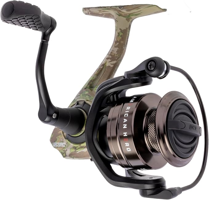 Lew's American Hero Spinning Fishing Reel, 5+1 Bearings, 6.2:1 Gear Ratio, One-Piece Graphite Frame, Oiled Felt Multi-Disc Drag, Interchangeable Retrieve, Black