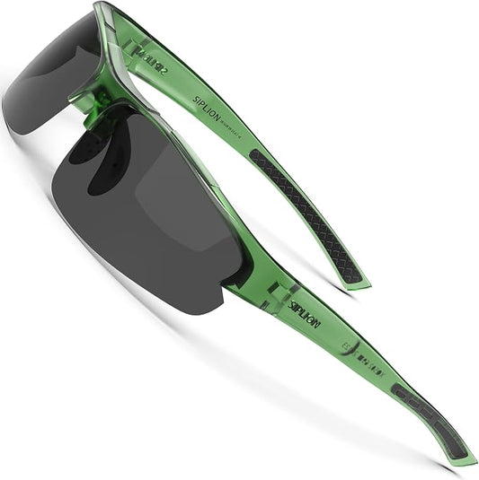SIPLION Polarized Sunglasses Men Sports: UV400 Protection Anti-Slip Wrap-Around TR90 Frame for Driving Fishing Golf Running