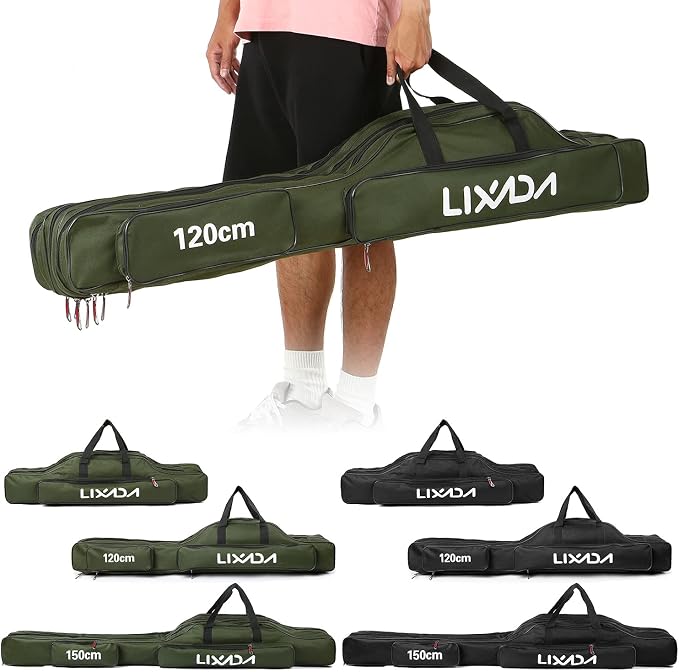 Lixada Fishing Rod Case - 3 Layers Oxford Bag, Portable Folding Carrier for Rods and Reels, Tackle Storage Travel Bag, 90cm/120cm/150cm Optional