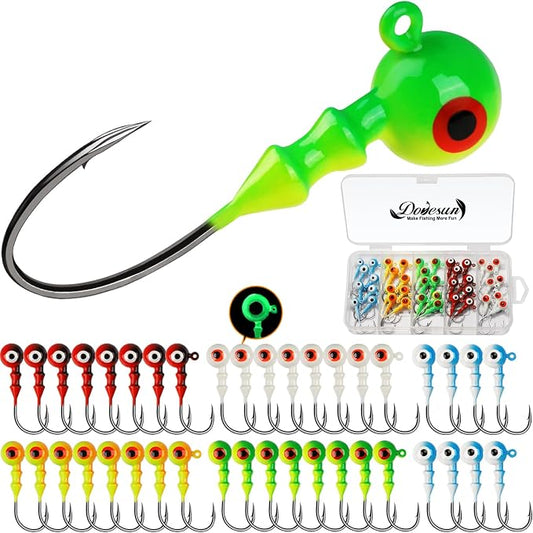 Dovesun Jig Heads for Fishing, Painted Jigheads with 3D Eye Ball Glowing Walleye | Bass | Crappie jigs 1/2oz 3/8oz 1/4oz 1/5oz 1/8oz 1/10oz 1/16oz 1/32oz Fishing Jig Hooks Assortment 15-40pcs