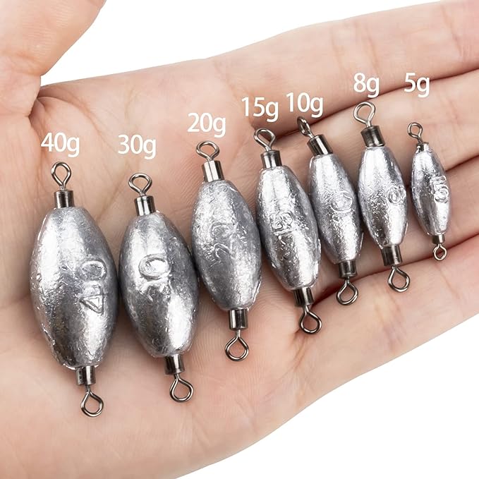 THKFISH Fishing Weights Inline Weights Trolling Sinkers Swivel Weights Quick Set Up Lead Fishing Sinker with Inner Swivel