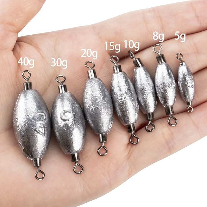 THKFISH Fishing Weights Inline Weights Trolling Sinkers Swivel Weights Quick Set Up Lead Fishing Sinker with Inner Swivel