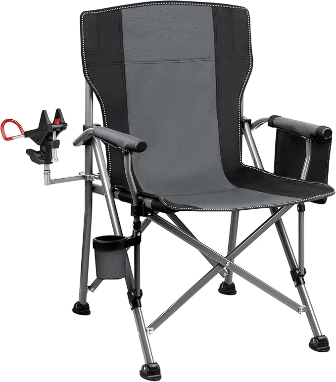 Fishing Chair with Upgraded 360° Adjustable Rod Holder, Folding Ice Fishing Chairs for Adults, Portable Camping Chair with Side Pocket Cup Holder for Outdoor Sports Garden Beach Lawn Picnic