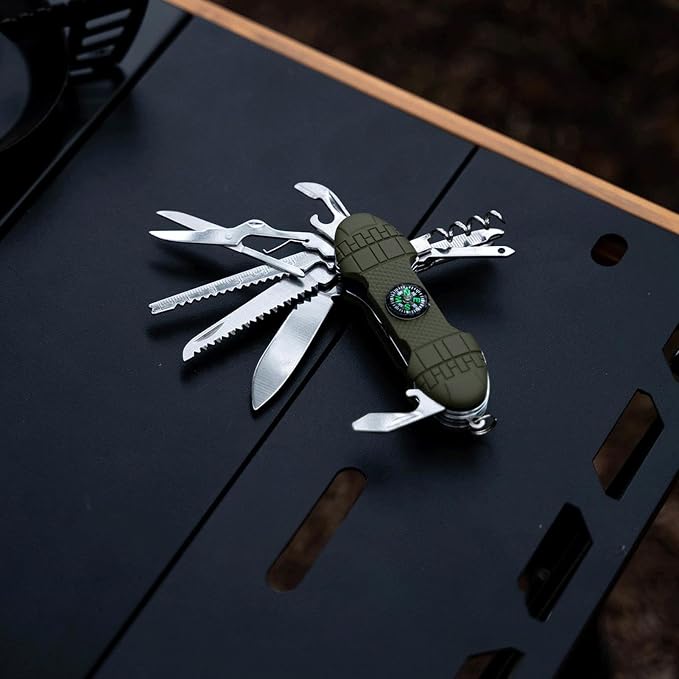 Folding Multi Tool - Pocket Survival Gadget | Compact Outdoor Multi-Tools With Bottle Opener And Fishing Hook For Hiking, Fishing, Bike Repair, Camping, Travel Use Men & Women