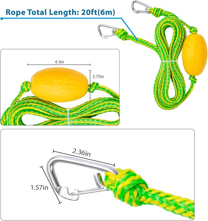 Floating Kayak Tow Rope with Clips – Quick Connect Rescue Line for Kayaks, Jet Ski Anchor Rope – Towing Rope for Tying Kayaks Together, Kayak Accessories, 20FT
